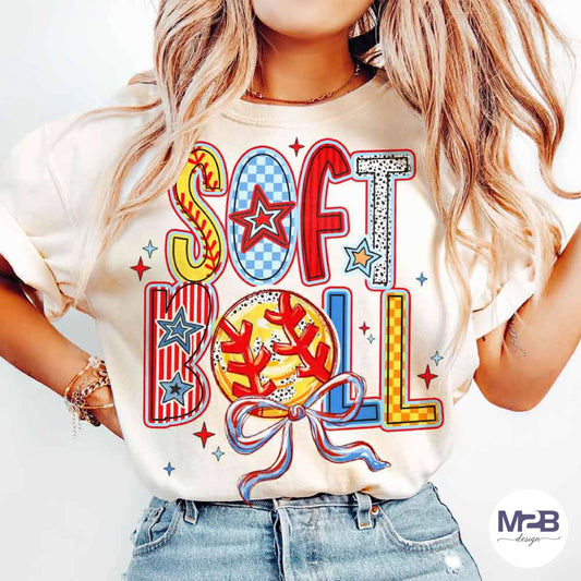 M2B Designs - Brushstroke Softball Coquette DTF Transfer: Pocket (3.5 inch)