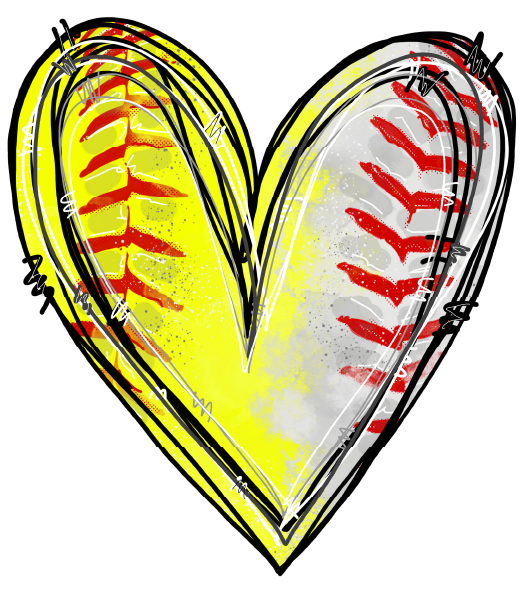 M2B Designs - Softball Baseball Heart DTF Transfer: Pocket (3.5 inch)