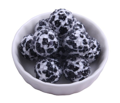 20MM Rhinetone Black Cow Print Acrylic Beads QTY - 10 Beads