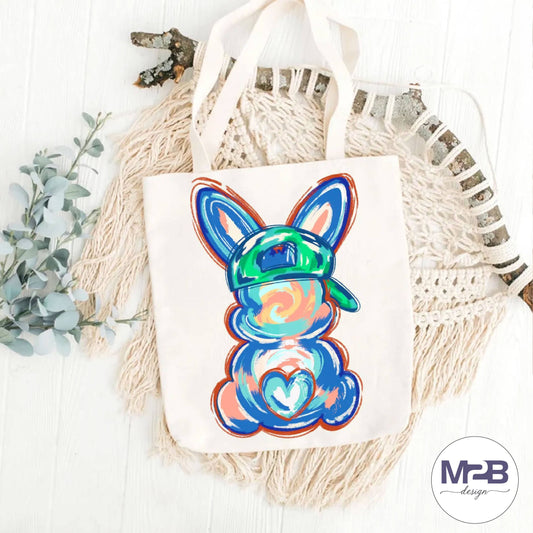 M2B Designs - Bright Brushstroke Bunny DTF Transfer: Blue / Pocket (3.5 inch)