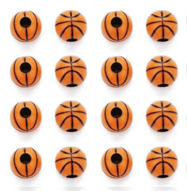 12MM Acrylic Basketball Beads - QTY 10, 25, 50, 100, or 144
