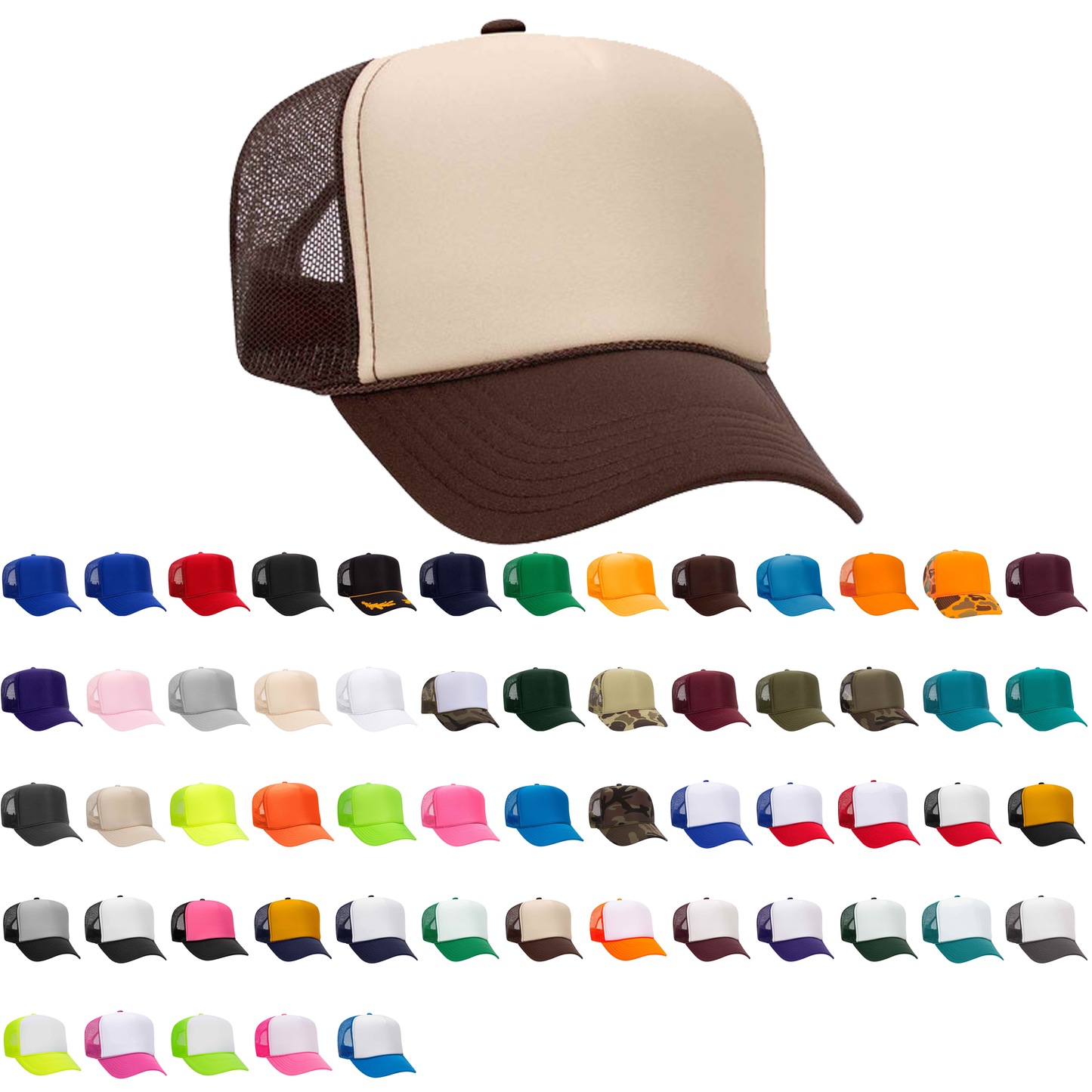 The Park Wholesale - Otto 5-Panel High Crown Foam Trucker Hats, Mesh Back Cap - 39-165: Red