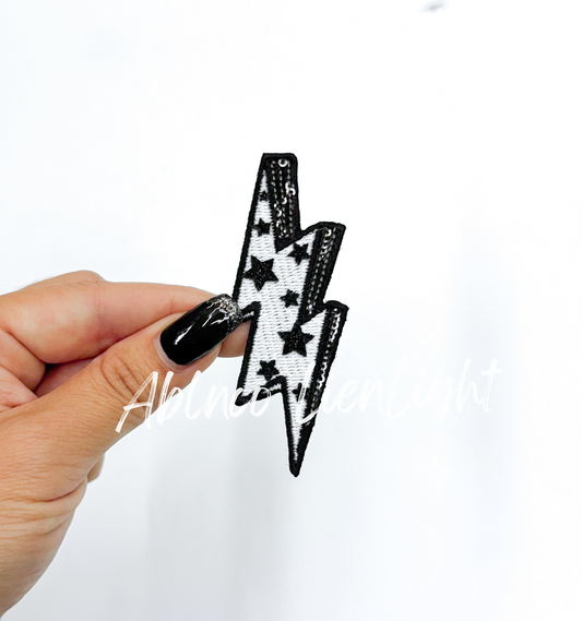 ABLNco - Black glitter star lightning bolt filler patch iron on