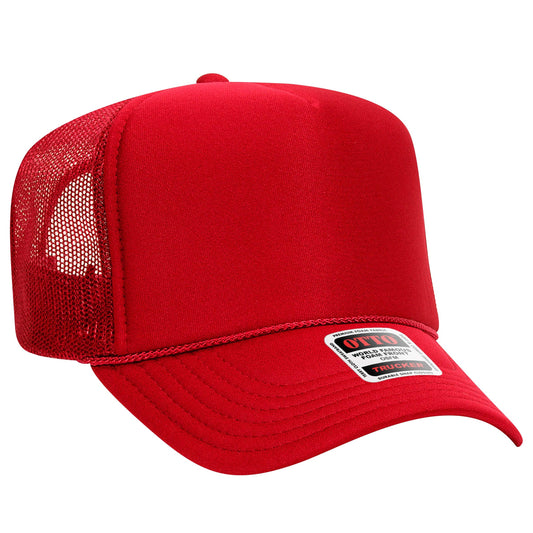 The Park Wholesale - Otto 5-Panel High Crown Foam Trucker Hats, Mesh Back Cap - 39-165: Red