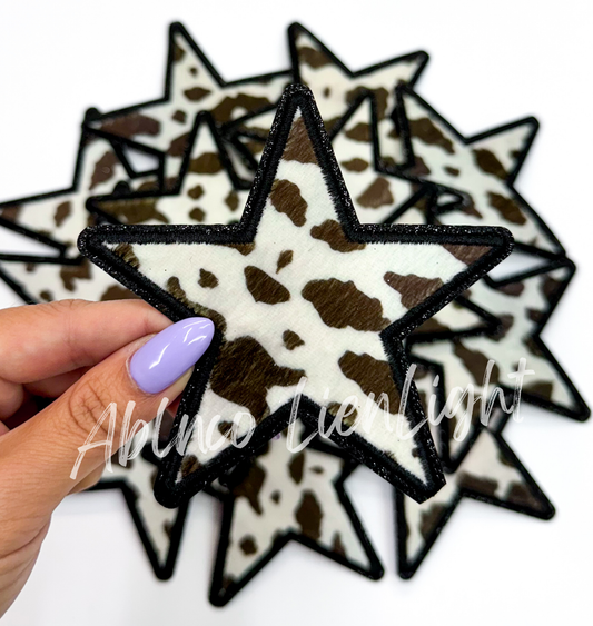 ABLNco - Brown cow print star glitter trucker hat patch iron on