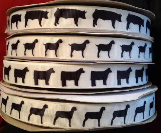 Stockshow Animal Livestock Cattle, Pig, Goat, Sheep 7/8" Grosgrain Ribbon