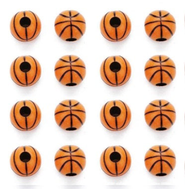 12MM Acrylic Basketball Beads - QTY 10, 25, 50, 100, or 144