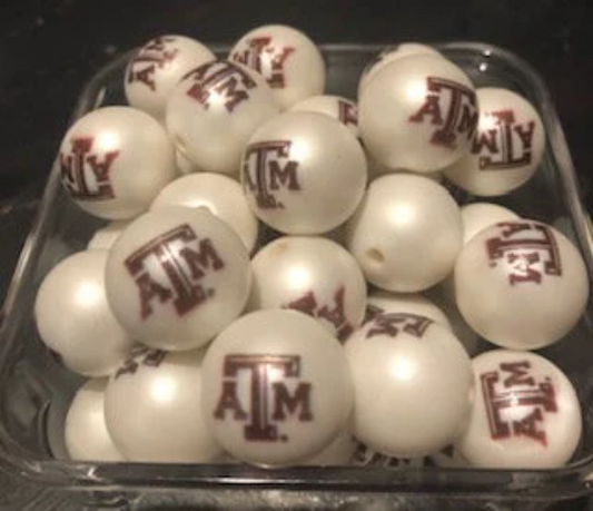 Custom Texas A&M 20MM Printed Beads - 10 qty