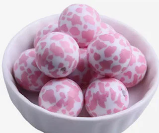 12MM or 20MM Pink Cow Print Acrylic Beads 10, 25, 50 or 100 count