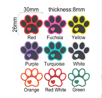 Paw Print Chunky Silicone Beads 30mm for Pens, Lanyards, Wristlets, keychains, DIY - 1, 5, or 10