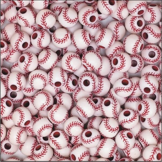12MM Acrylic Baseball Beads - QTY 10, 25, 50, 100, or 144
