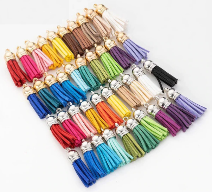 38mm Leather Tassel Charms Gold Silver Cap Earring Fringe Keychain Pendant Straps Suede Tassels DIY Jewelry Accessories