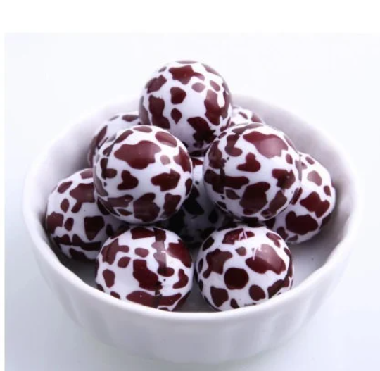 12MM or 20MM Brown Cow Print Acrylic Beads 10, 25, 50 or 100 count